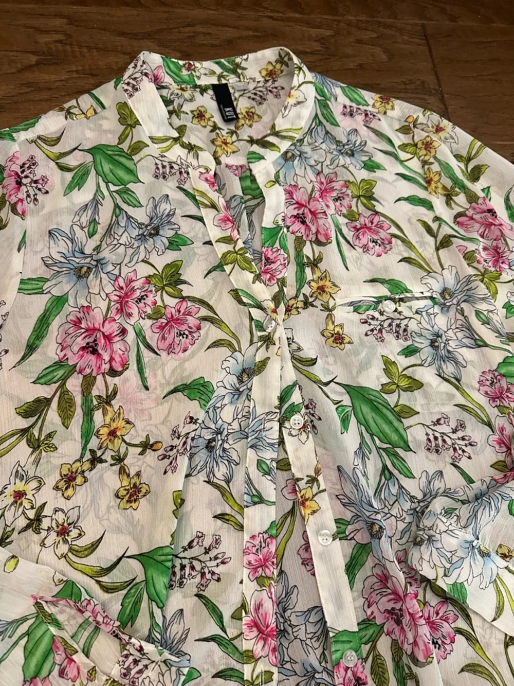 NWOT  KUT from KLOTH Jasmine sheer Cream Pink L Button Blouse